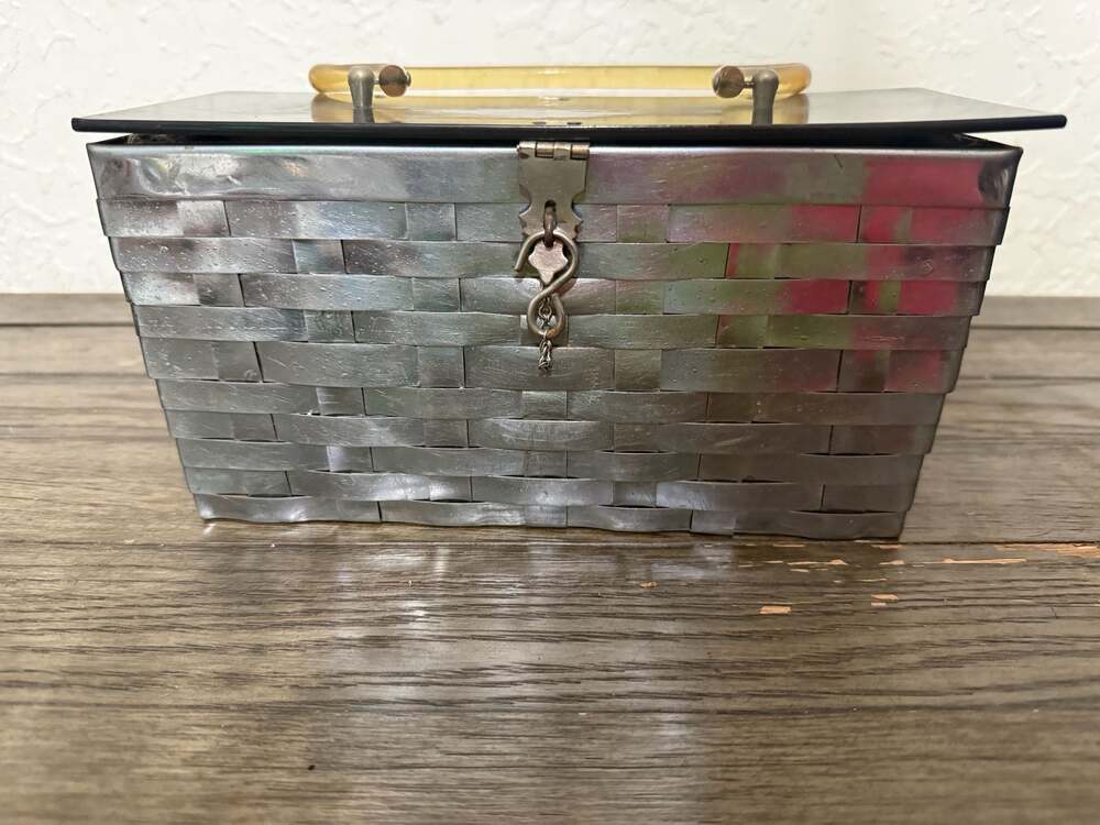 Vintage 1950s Dorset-Rex Fifth Avenue Silver Metal Weave Box Bag